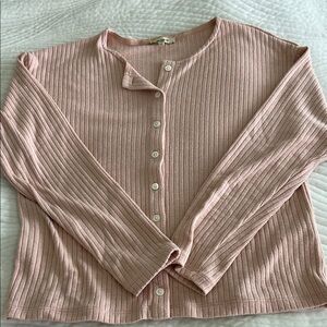 Madewell Pink Ribbed Long Sleeve Button Down Shirt